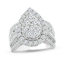 3 CT. T.W. Pear-Shaped Multi-Diamond Frame Multi-Row Engagement Ring in 10K White Gold