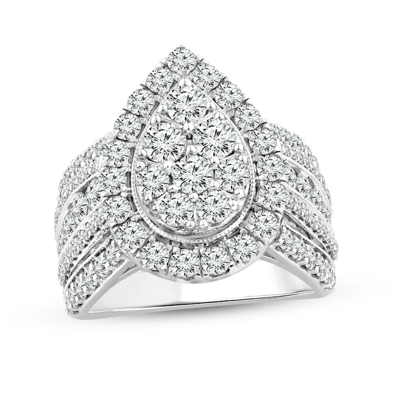 Main Image 1 of 3 CT. T.W. Pear-Shaped Multi-Diamond Frame Multi-Row Engagement Ring in 10K White Gold