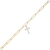 Thumbnail Image 1 of 1/10 CT. T.W. Diamond Cross Dangle Charm Paper Clip Link Bracelet in Sterling Silver with 14K Gold Plate