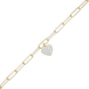 Thumbnail Image 1 of 1/5 CT. T.W. Diamond Heart Dangle Charm Paper Clip Link Bracelet in Sterling Silver with 14K Gold Plate