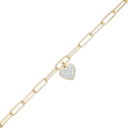 1/5 CT. T.W. Diamond Heart Dangle Charm Paper Clip Link Bracelet in Sterling Silver with 14K Gold Plate