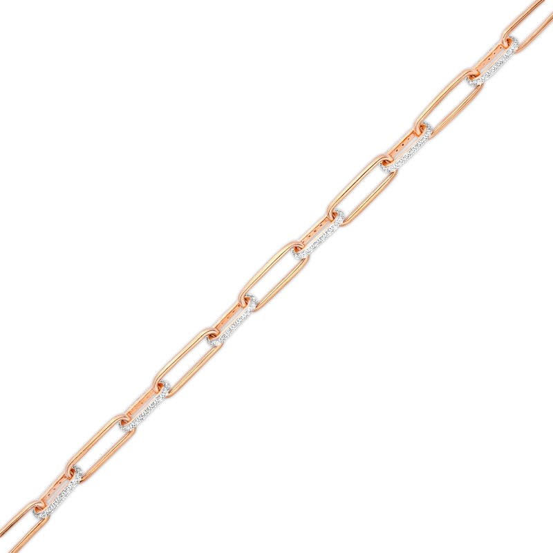 Main Image 1 of 1/2 CT. T.W. Diamond Alternating Paper Clip Link Bracelet in Sterling Silver with 14K Rose Gold Plate