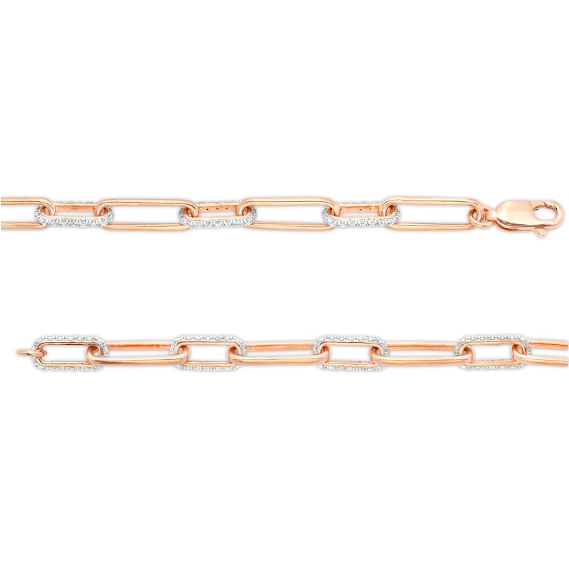 Main Image 3 of 1/2 CT. T.W. Diamond Alternating Paper Clip Link Bracelet in Sterling Silver with 14K Rose Gold Plate