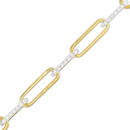 1/2 CT. T.W. Diamond Alternating Paper Clip Link Bracelet in Sterling Silver with 14K Gold Plate