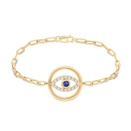 Blue Lab-Created Sapphire and 1/6 CT. T.W. Diamond Eye Paper Clip Link Bracelet in Sterling Silver with 14K Gold Plate