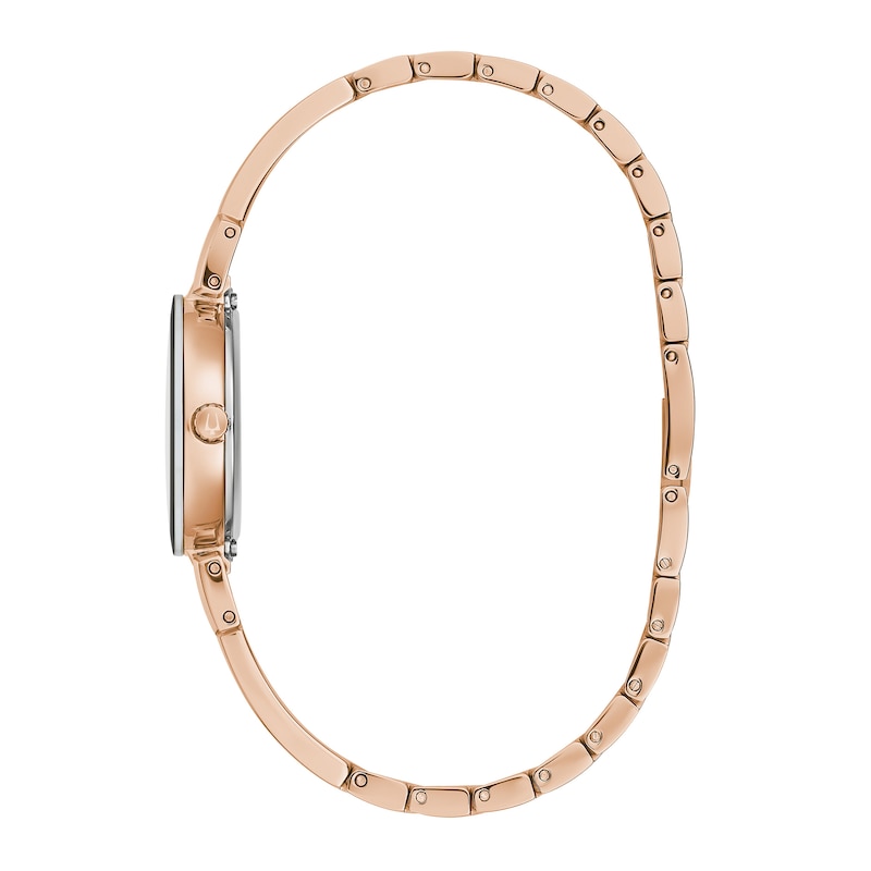 Ladies' Bulova Marc Anthony Diamond Accent Rose-Tone Bangle Watch with Mother-of-Pearl Dial (Model: 97P163)