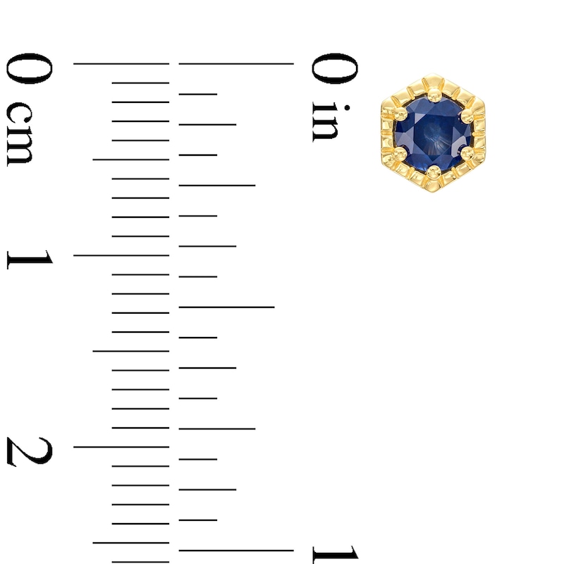 Main Image 3 of 4.0mm Blue Sapphire Solitaire Hexagonal Milgrain Frame Stud Earrings in 10K Gold