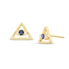 Thumbnail Image 1 of Blue Sapphire and 1/20 CT. T.W. Diamond Eye of Providence Pyramid Stud Earrings in 10K Gold