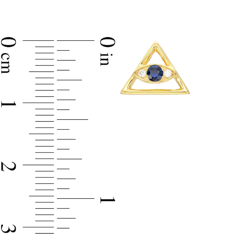 Main Image 2 of Blue Sapphire and 1/20 CT. T.W. Diamond Eye of Providence Pyramid Stud Earrings in 10K Gold