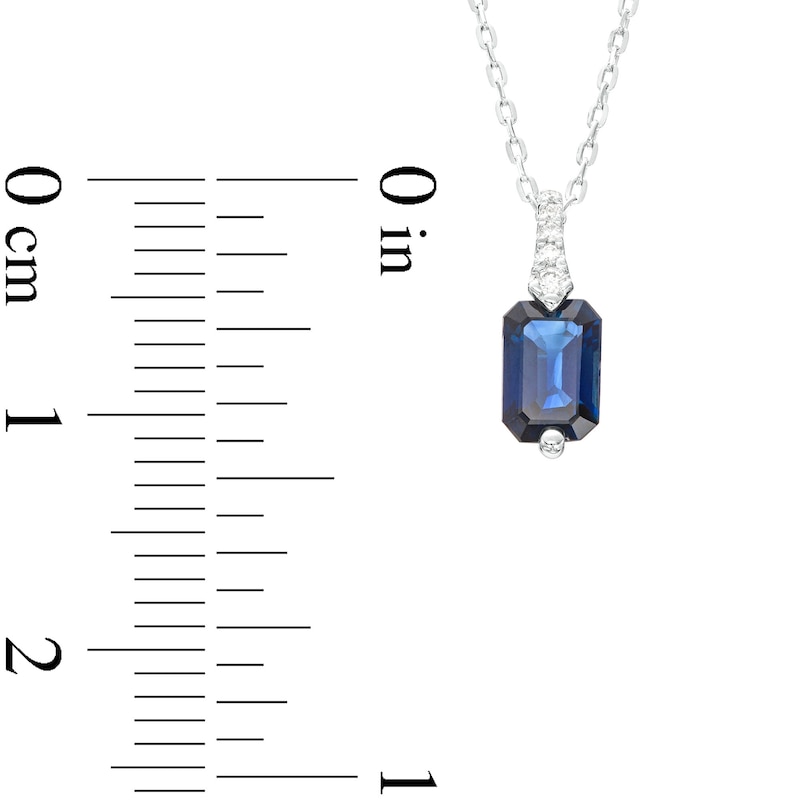 Main Image 3 of Emerald-Cut Blue Sapphire and Diamond Accent Pendant in 10K White Gold