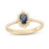 Thumbnail Image 1 of Oval Blue Sapphire and 1/6 CT. T.W. Diamond Ornate Frame Tapered Shank Ring in 10K Gold