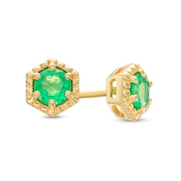 4.0mm Emerald Solitaire Hexagonal Rope Frame Stud Earrings in 10K Gold