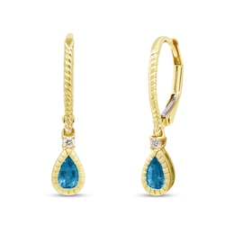 Pear-Shaped London Blue Topaz and Diamond Accent Rope Frame Drop Earrings in 10K Gold