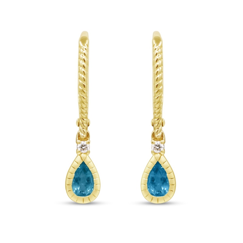 Main Image 2 of Pear-Shaped London Blue Topaz and Diamond Accent Rope Frame Drop Earrings in 10K Gold