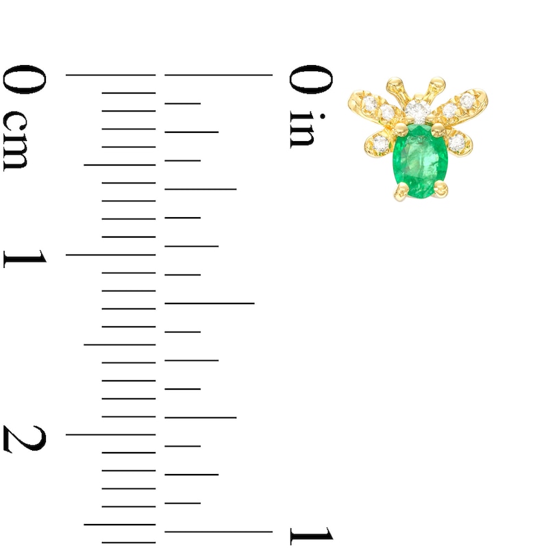 Main Image 3 of Oval Emerald and 1/15 CT. T.W. Diamond Winged Bug Stud Earrings in 10K Gold