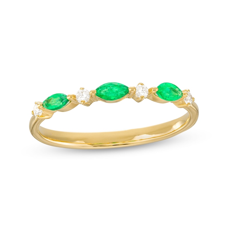 Main Image 1 of Marquise Emerald and 1/15 CT. T.W. Diamond Alternating Stackable Ring in 10K Gold