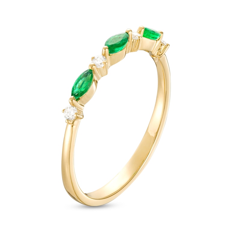 Main Image 3 of Marquise Emerald and 1/15 CT. T.W. Diamond Alternating Stackable Ring in 10K Gold