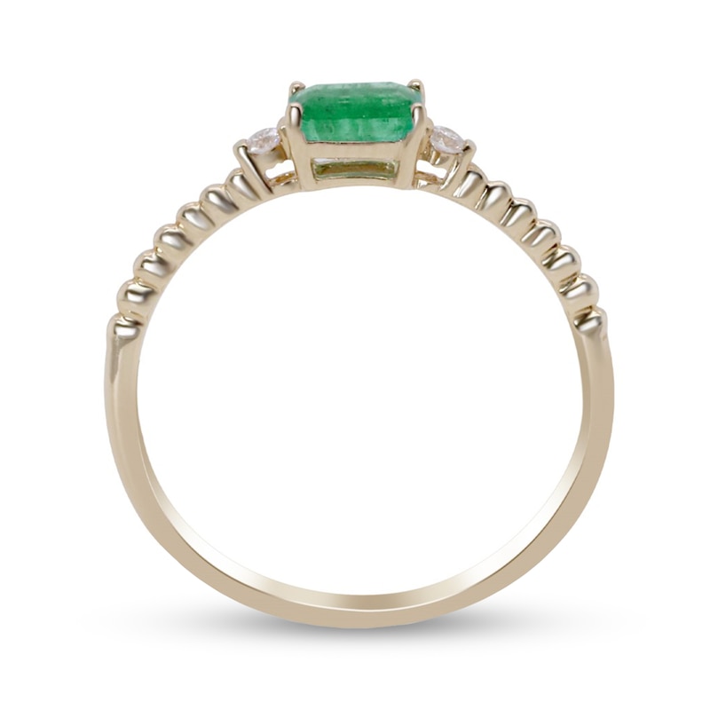 Main Image 3 of Emerald-Cut Emerald and Diamond Side Accent Rope Shank Ring in 10K Gold