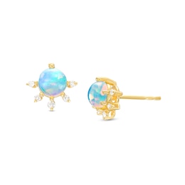 5.0mm Opal and 1/15 CT. T.W. Diamond Starburst Stud Earrings in 10K Gold