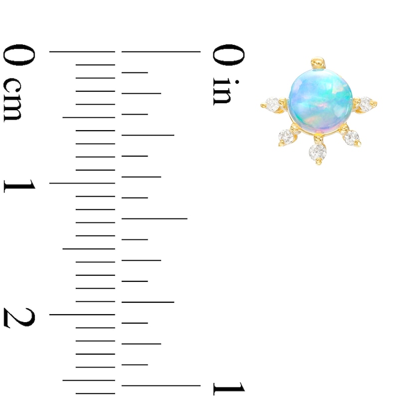 Main Image 3 of 5.0mm Opal and 1/15 CT. T.W. Diamond Starburst Stud Earrings in 10K Gold