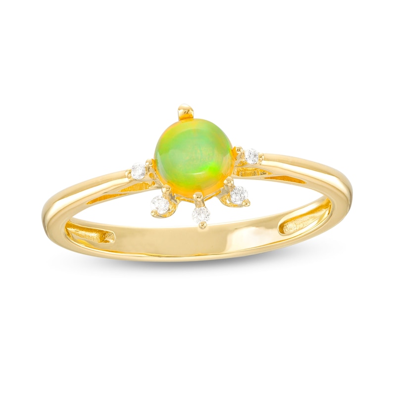5.0mm Opal and Diamond Accent Starburst Tapered Shank Ring in 10K Gold