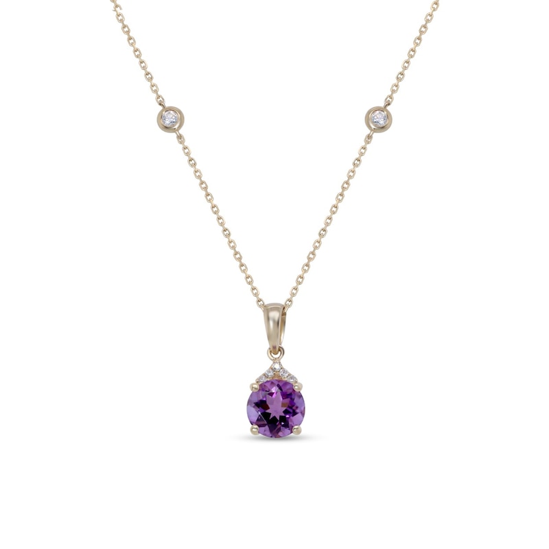 Main Image 1 of 7.0mm Amethyst and 1/10 CT. T.W. Diamond Pendant in 10K Gold