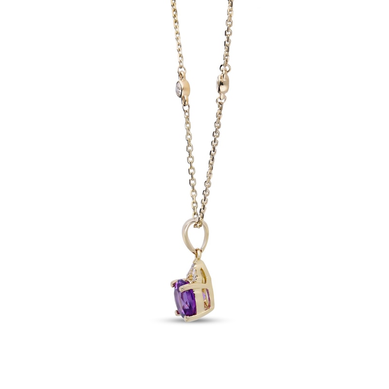 Main Image 2 of 7.0mm Amethyst and 1/10 CT. T.W. Diamond Pendant in 10K Gold