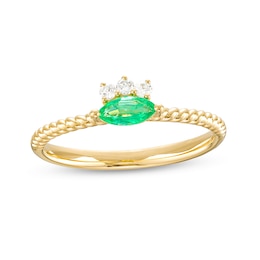 Marquise Emerald and 1/15 CT. T.W. Diamond Rope Shank Ring in 10K Gold