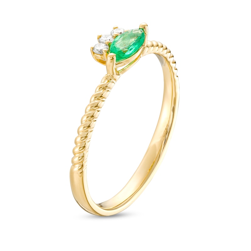 Main Image 3 of Marquise Emerald and 1/15 CT. T.W. Diamond Rope Shank Ring in 10K Gold