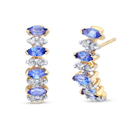 Marquise Tanzanite and 1/4 CT. T.W. Diamond Alternating Half-Hoop Earrings in 14K Gold