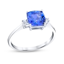 7.0mm Cushion-Cut Tanzanite and 1/20 CT. T.W. Diamond Ring in 14K White Gold