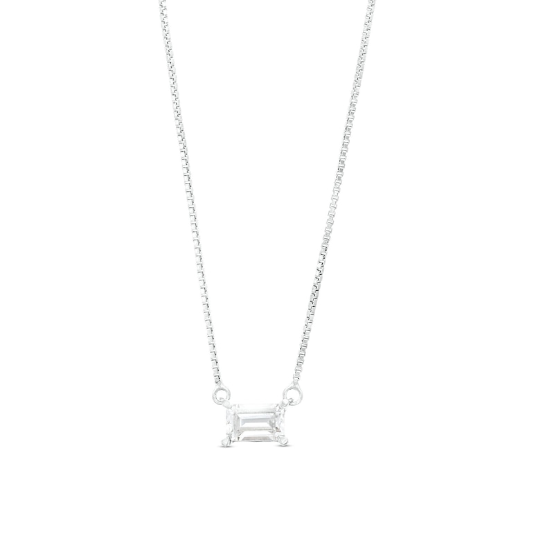 Main Image 1 of 1/3 CT. Certified Emerald-Cut Lab-Created Diamond Solitaire Sideways Necklace in 14K White Gold (F/SI2)