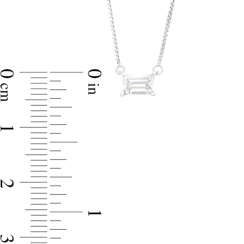 Main Image 4 of 1/3 CT. Certified Emerald-Cut Lab-Created Diamond Solitaire Sideways Necklace in 14K White Gold (F/SI2)