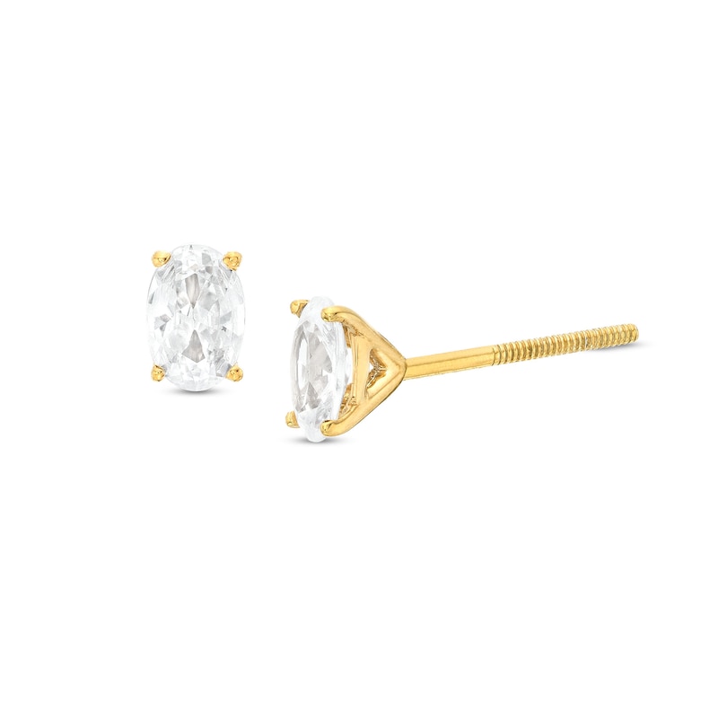 Main Image 1 of 1/2 CT. T.W. Certified Oval Lab-Created Diamond Solitaire Stud Earrings in 14K Gold (F/SI2)