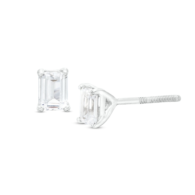 1/2 CT. T.W. Certified Emerald-Cut Lab-Created Diamond Solitaire Stud Earrings in 14K White Gold (F/SI2)