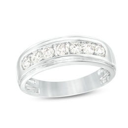 Men's 3/4 CT. T.W. Diamond Seven Stone Wedding Band in 10K White Gold