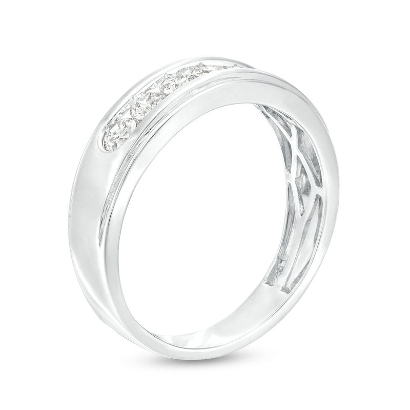 Main Image 3 of Men's 3/4 CT. T.W. Diamond Seven Stone Wedding Band in 10K White Gold