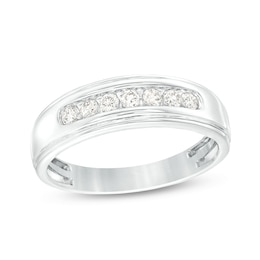 Men's 1/3 CT. T.W. Diamond Seven Stone Wedding Band in 10K White Gold