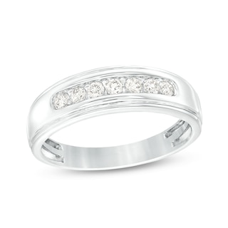 Zales Men's 1/2 Ct. T.W. Diamond Zig-Zag Pattern Wedding Band in 10K White Gold