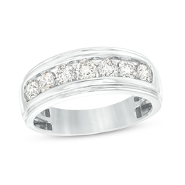 Men's 1-1/5 CT. T.W. Diamond Seven Stone Wedding Band in 10K White Gold