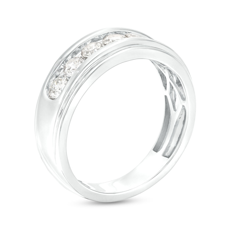 Main Image 3 of Men's 1-1/5 CT. T.W. Diamond Seven Stone Wedding Band in 10K White Gold