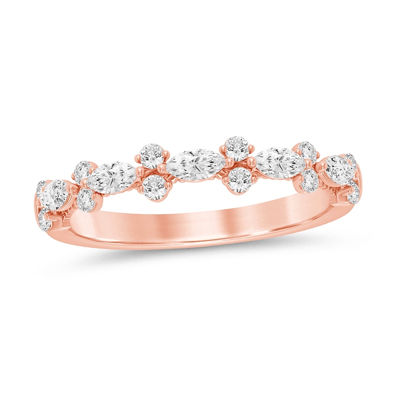 1/2 CT. T.W. Diamond Marquise and Round Alternating Anniversary Band in 14K Rose Gold