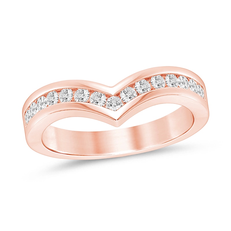 Main Image 1 of 1/4 CT. T.W. Diamond Chevron Anniversary Band in 10K Rose Gold