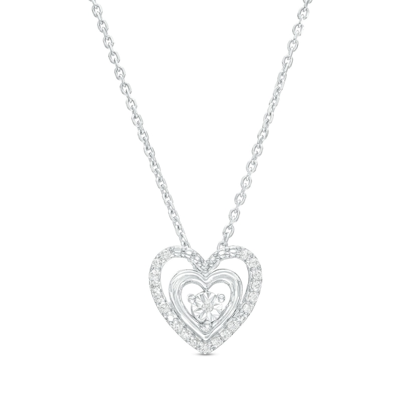 Main Image 1 of 1/10 CT. T.W. Diamond Double Heart Pendant in Sterling Silver