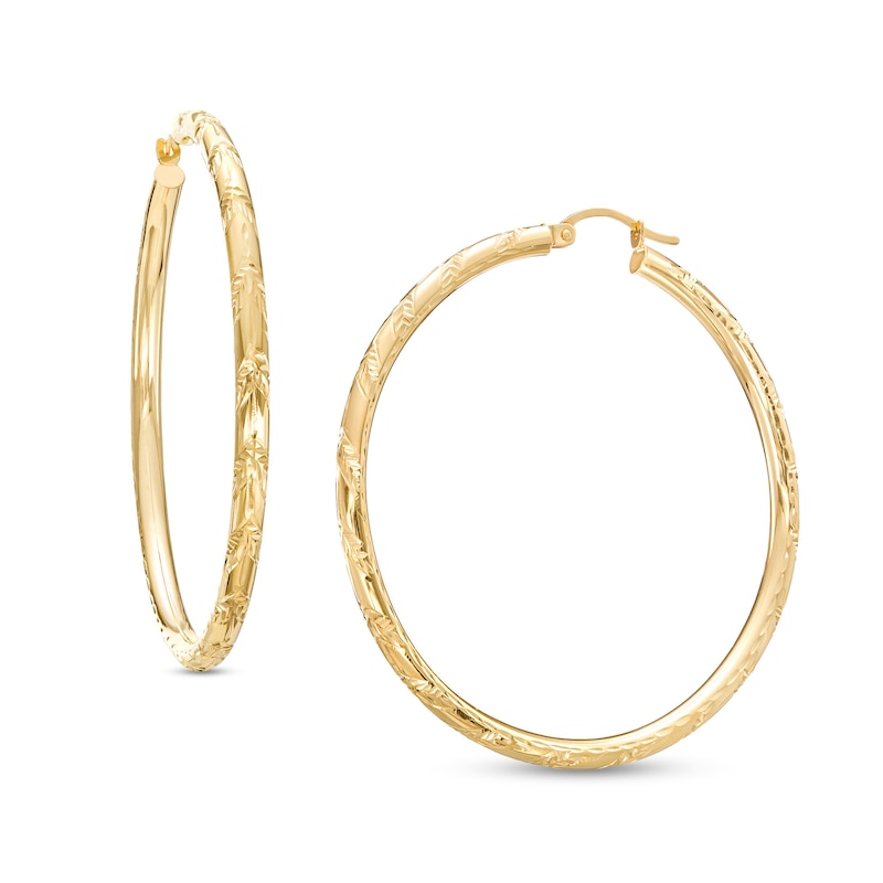 Main Image 1 of 50.0mm Diamond-Cut Tube Hoop Earrings in 10K Gold