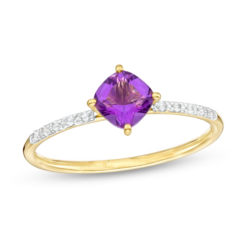 5.0mm Cushion-Cut Amethyst and White Lab-Created Sapphire Tilted ...