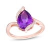 Thumbnail Image 1 of Pear-Shaped Amethyst and White Lab-Created Sapphire Bypass Ring in Sterling Silver with 18K Rose Gold Plate - Size 7