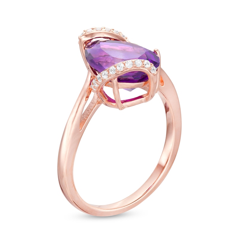 Main Image 2 of Pear-Shaped Amethyst and White Lab-Created Sapphire Bypass Ring in Sterling Silver with 18K Rose Gold Plate - Size 7