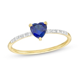 Heart-Shaped Blue and White Lab-Created Sapphire Promise Ring in 10K Gold - Size 7