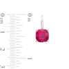 Thumbnail Image 1 of 8.0mm Cushion-Cut Lab-Created Ruby and Diamond Accent Drop Earrings in Sterling Silver